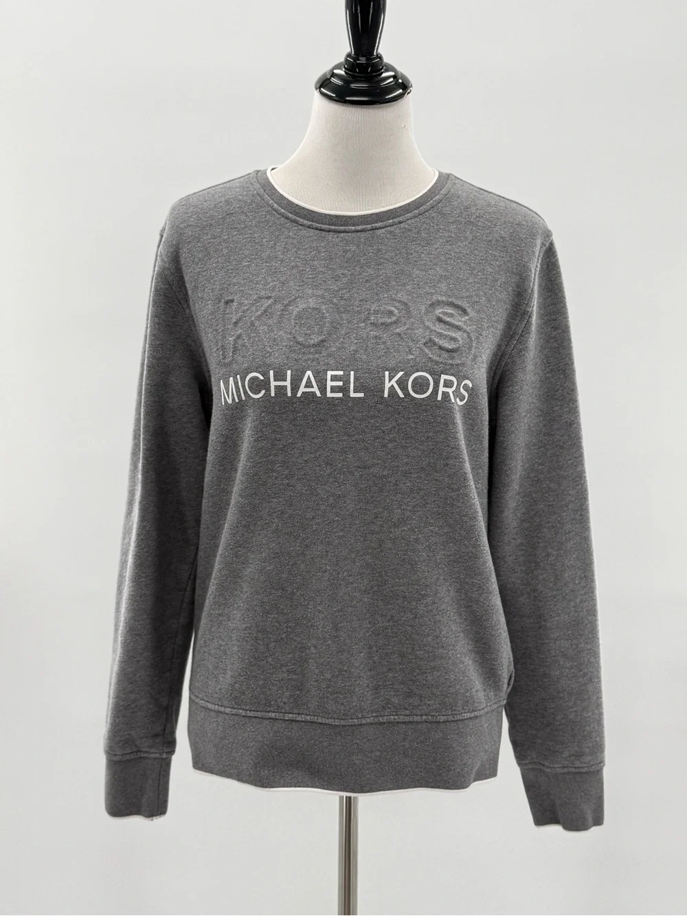 Michael Kors Logo Sweatshirt Gray Fleece Lined Pullover Crewneck Medium